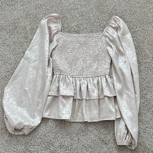 Altar’d State Cream Satin Puff Sleeve Top